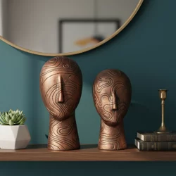 2'li Kadın Suratı Heykel Biblo Altın 28x12cm - 1