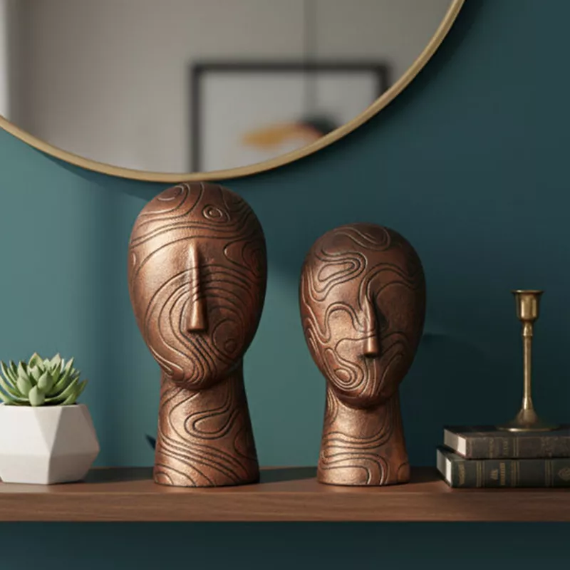 2'li Kadın Suratı Heykel Biblo Altın 28x12cm