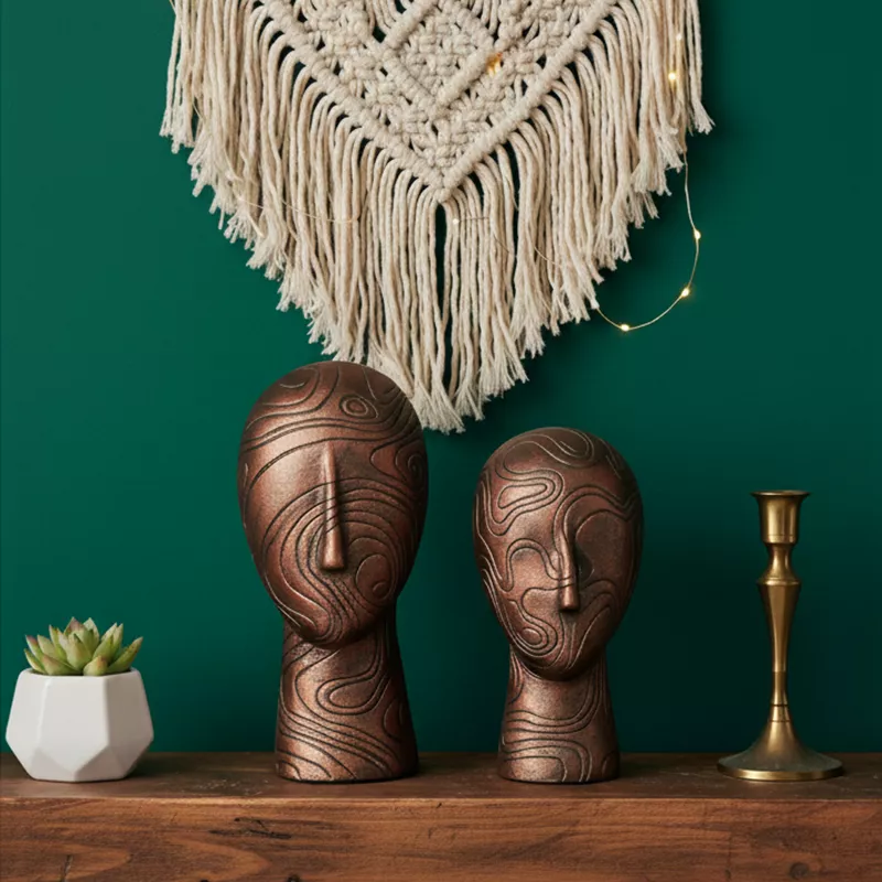 2'li Kadın Suratı Heykel Biblo Altın 28x12cm - 2