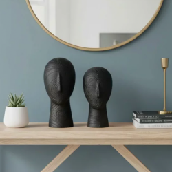 2'li Kadın Suratı Heykel Biblo Siyah 28x12cm - 3