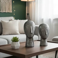 2'li Kadın Suratı Heykel Biblo Gümüş 28x12cm - 1