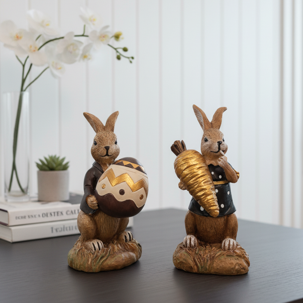 2’li Sevimli Tavşan Biblo Seti 14x7x9 cm