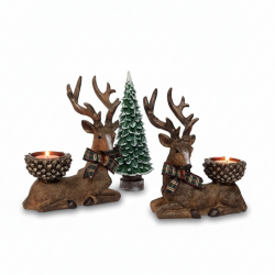 3'lü Geyik Mumluk ve Çam Ağacı Seti 18x16x10 cm - 3