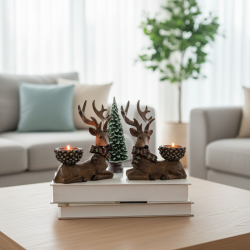 3'lü Geyik Mumluk ve Çam Ağacı Seti 18x16x10 cm - 2