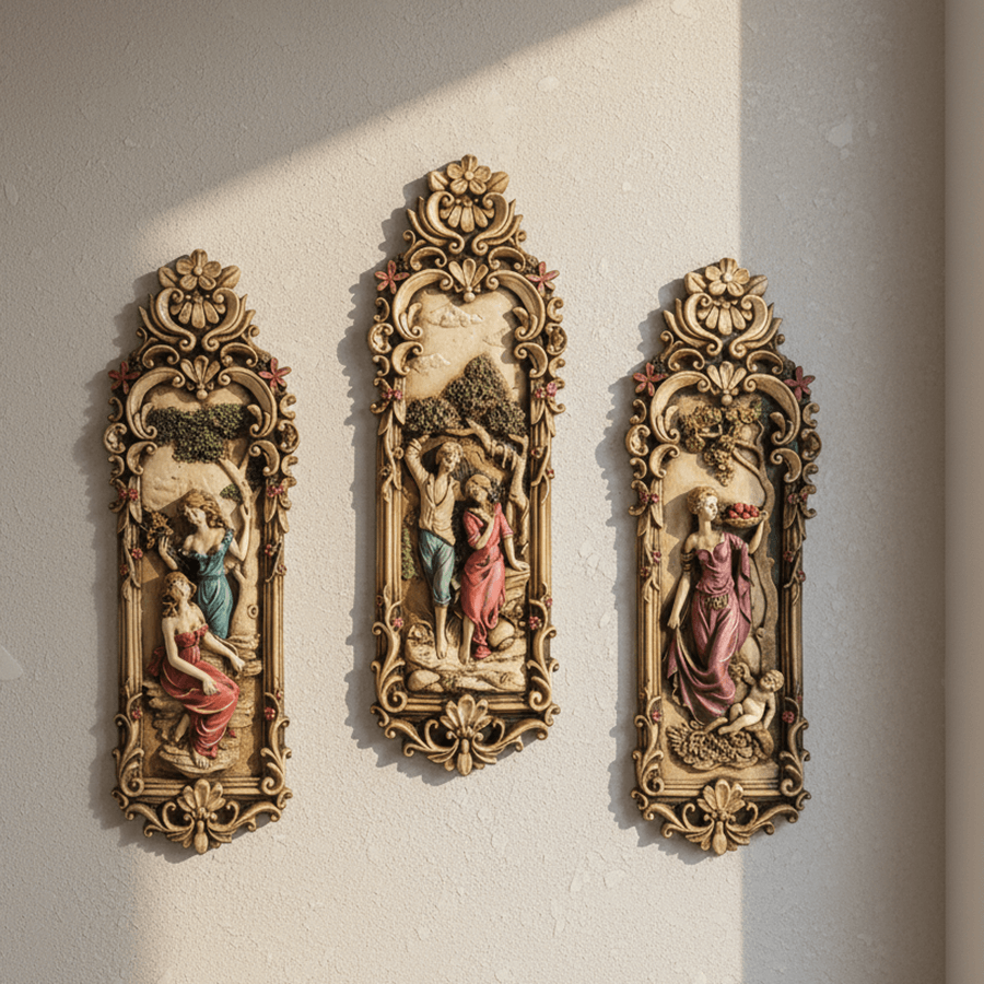 3’lü Vintage Duvar Panosu Seti 45x14 cm