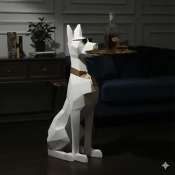 Ağzında Tepsili Heykel Doberman Köpek (Sehpa) 75x42cm (El Boyaması) - 1