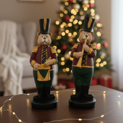 Davul ve Trompet Çalan Ayı Seti Yılbaşı Biblo - 2 Adet (31x13cm)  - 2