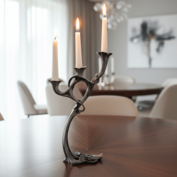 Dekoratif 3 Kollu Şamdan Mumluk Gümüş (37x25cm) - 1