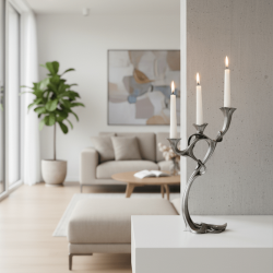 Dekoratif 3 Kollu Şamdan Mumluk Gümüş (37x25cm) - 2