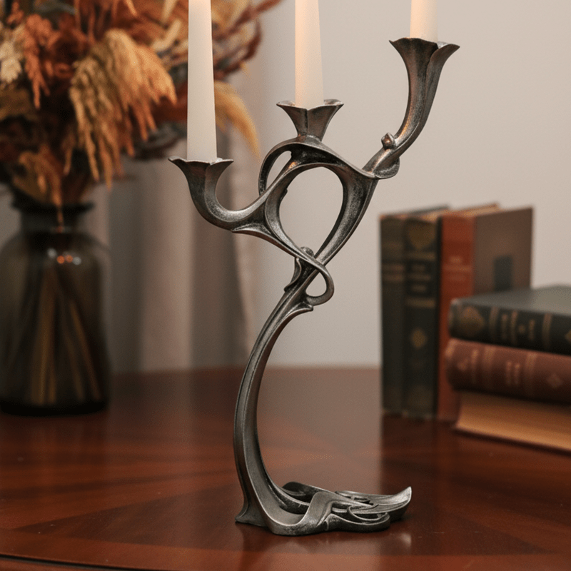 Dekoratif 3 Kollu Şamdan Mumluk Gümüş (37x25cm) - 3