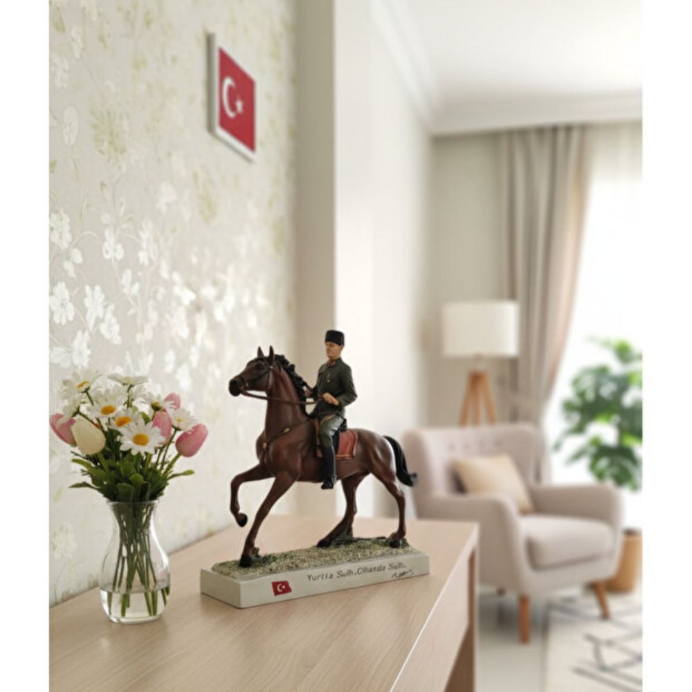 Dekoratif At Üzerinde Atatürk Heykeli (24x25cm) - Yurtta Sulh Cihanda Sulh