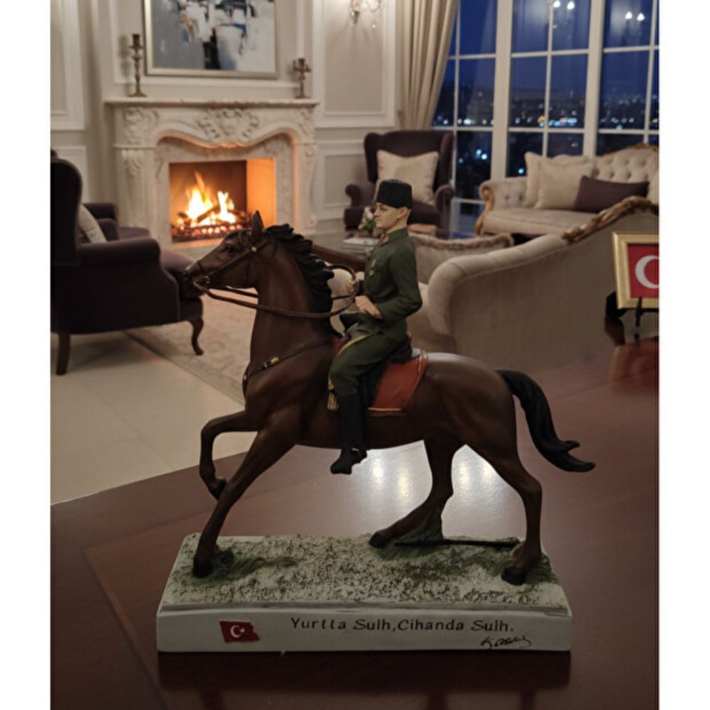 Dekoratif At Üzerinde Atatürk Heykeli (24x25cm) - Yurtta Sulh Cihanda Sulh - 2