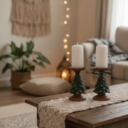 Dekoratif Çam Ağacı Mumluk Seti 2 Adet (16x9cm) - 1