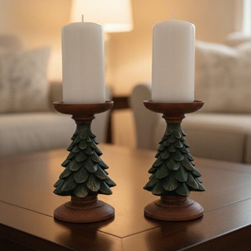 Dekoratif Çam Ağacı Mumluk Seti 2 Adet (16x9cm) - 2