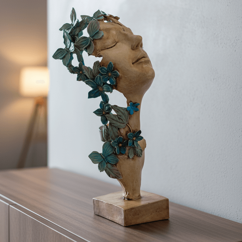 Dekoratif Çiçekli Kadın Biblo Mumluk 32x15 cm