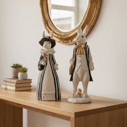 Dekoratif Çift Tavşan Heykeli Polyester El Boyaması Biblo 2 Adet (35x13cm) - 1