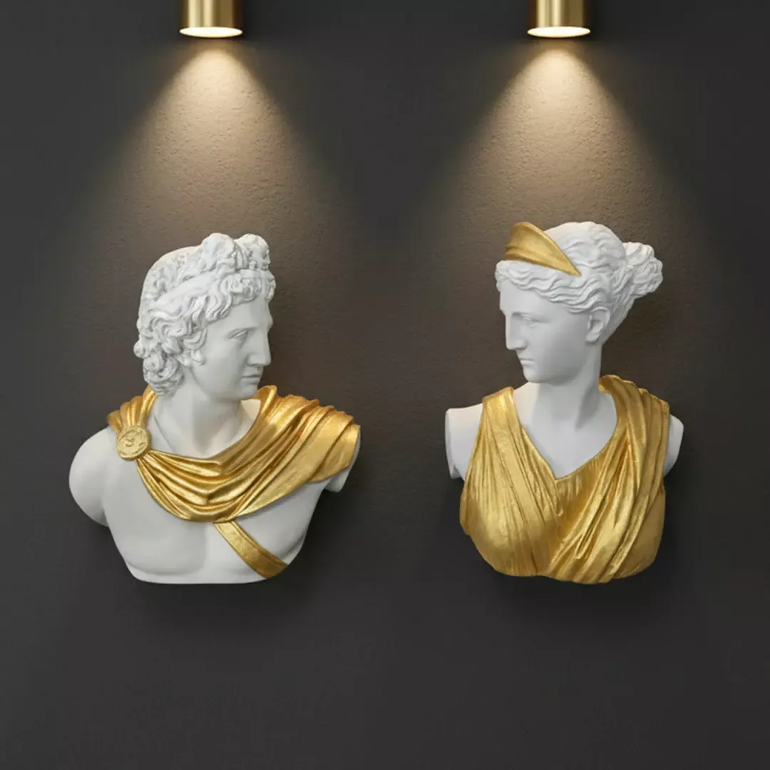  Dekoratif Duvar Büstü Diana ve Sezar Heykeli (40x29cm) - 3