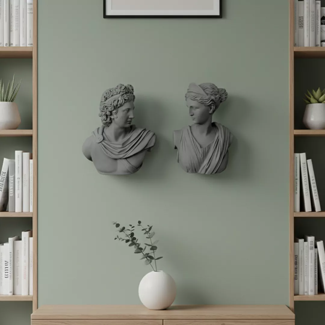  Dekoratif Duvar Büstü Diana ve Sezar Heykeli (40x29cm) - 7