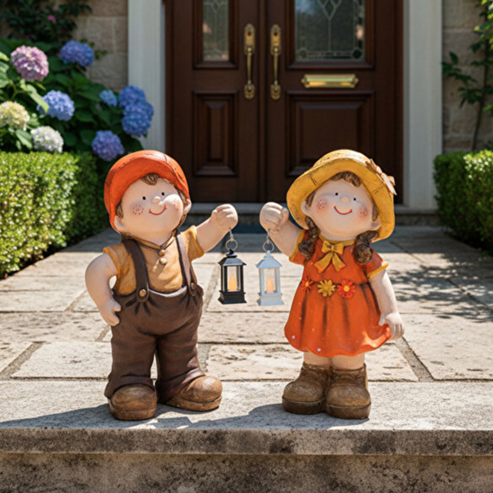 Dekoratif Fenerli Cüce Heykeli 2’li Set 44x27 cm
