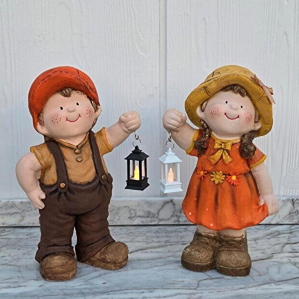 Dekoratif Fenerli Cüce Heykeli 2’li Set 44x27 cm - 3