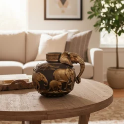 Dekoratif Fil Figürlü Lüks Vazo Heykel 25x32x27cm - 1