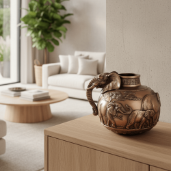 Dekoratif Fil Figürlü Tombul Vazo Saksı (32x27cm) - 2