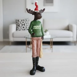 Dekoratif Geyik Adam Heykel Biblo – Noel Şapkalı 32x24cm - 2