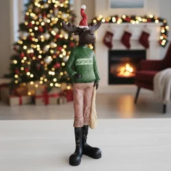 Dekoratif Geyik Adam Heykel Biblo – Noel Şapkalı 32x24cm - 1