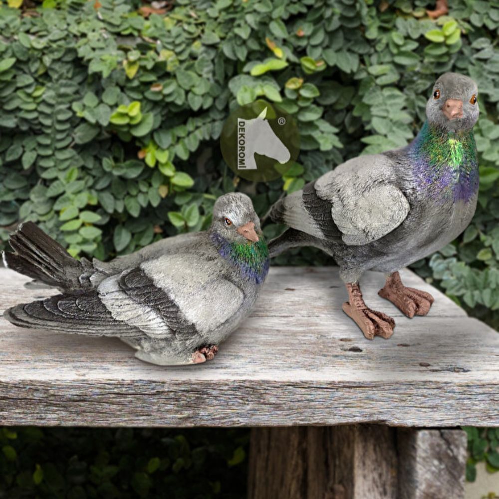 Dekoratif Güvercin Heykel Biblo Seti 2 Adet (20x20 ve 20x12cm)