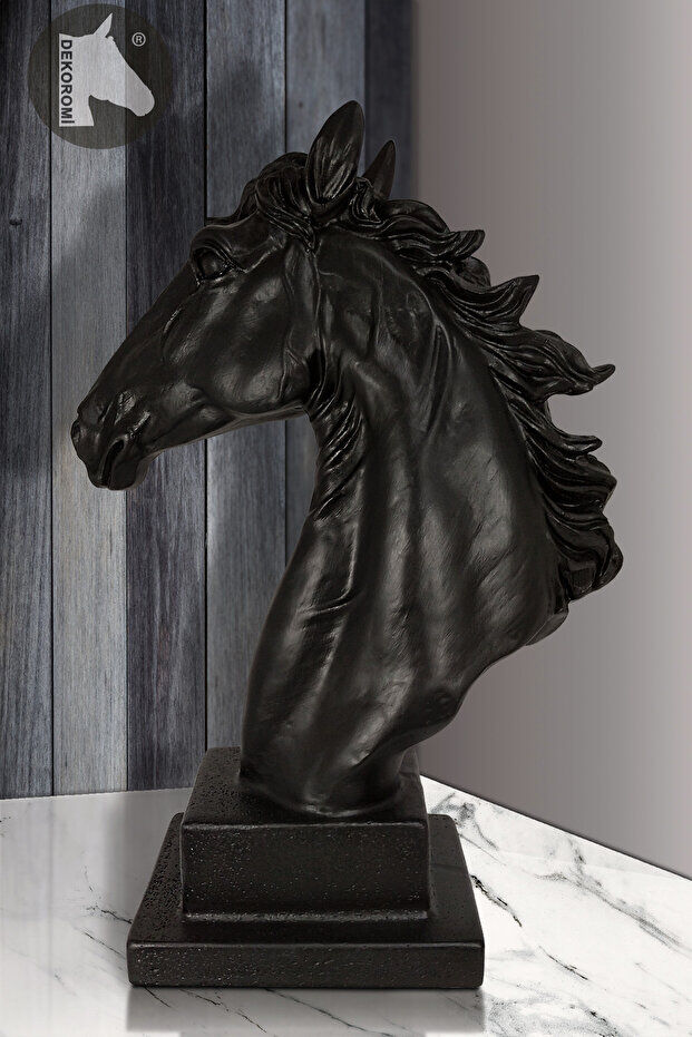 Dekoratif Kaideli At Kafası (At Başı) Büst Heykel Biblo (37x27cm) - 2