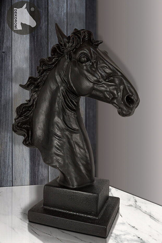 Dekoratif Kaideli At Kafası (At Başı) Büst Heykel Biblo (37x27cm) - 3