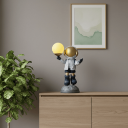 Dekoratif Lambalı Astronot Heykeli Dekorasyon Obje ve Biblo (42x24cm)  - 1
