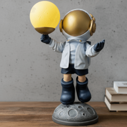 Dekoratif Lambalı Astronot Heykeli Dekorasyon Obje ve Biblo (42x24cm)  - 2