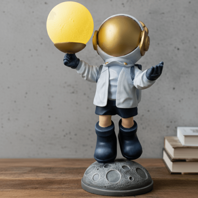 Dekoratif Lambalı Astronot Heykeli Dekorasyon Obje ve Biblo (42x24cm)  - 2