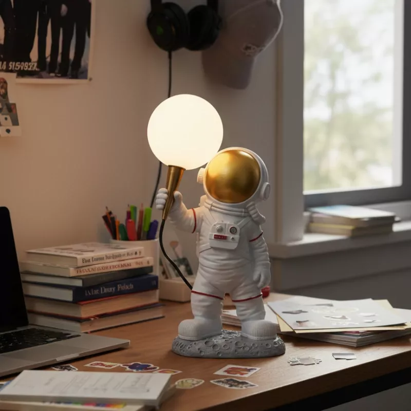 Dekoratif Lambalı Astronot Heykeli Genç ve Çocuk Odası Dekorasyon (34x19cm) - 2