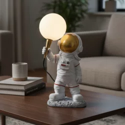 Dekoratif Lambalı Astronot Heykeli Genç ve Çocuk Odası Dekorasyon (34x19cm) - 3