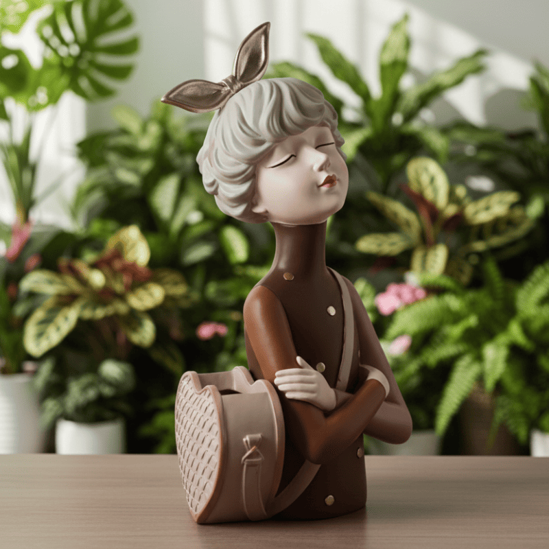 Dekoratif Lüks Çantalı Kız Saksı Vazo (34x17cm)