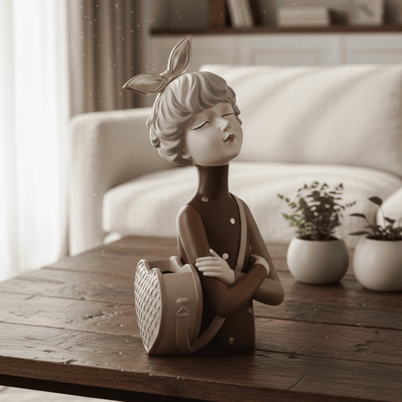 Dekoratif Lüks Çantalı Kız Saksı Vazo (34x17cm) - 2