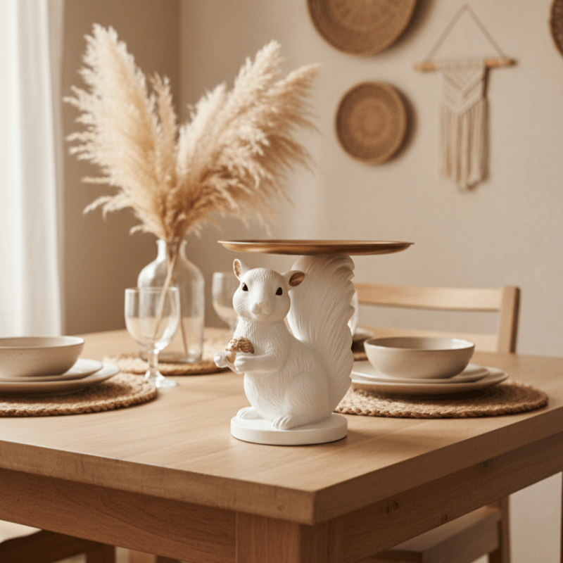 Dekoratif Lüks Sunumluk Tepsili Sincap Biblo (El Boyaması 20x17cm) - 2