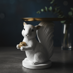 Dekoratif Lüks Sunumluk Tepsili Sincap Biblo (El Boyaması 20x17cm) - 3