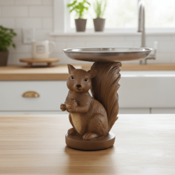 Dekoratif Lüks Sunumluk Tepsili Sincap Biblo (El Boyaması 20x17cm) - 5