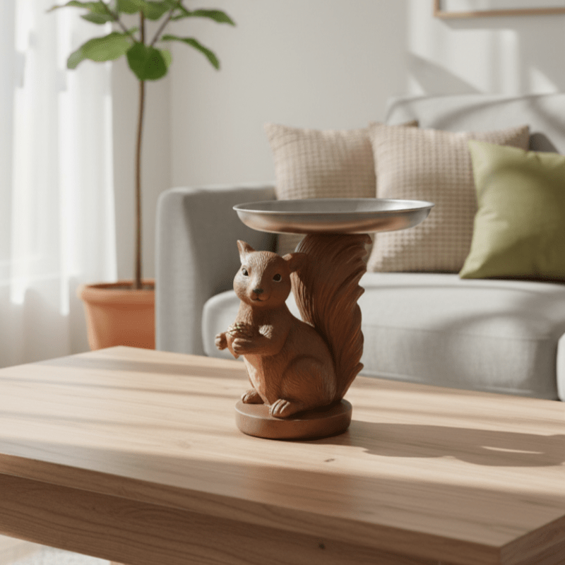 Dekoratif Lüks Sunumluk Tepsili Sincap Biblo (El Boyaması 20x17cm) - 6