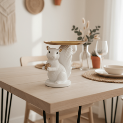 Dekoratif Lüks Sunumluk Tepsili Sincap Biblo (El Boyaması 20x17cm) - 7