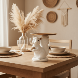 Dekoratif Lüks Sunumluk Tepsili Sincap Biblo (El Boyaması 20x17cm) - 8