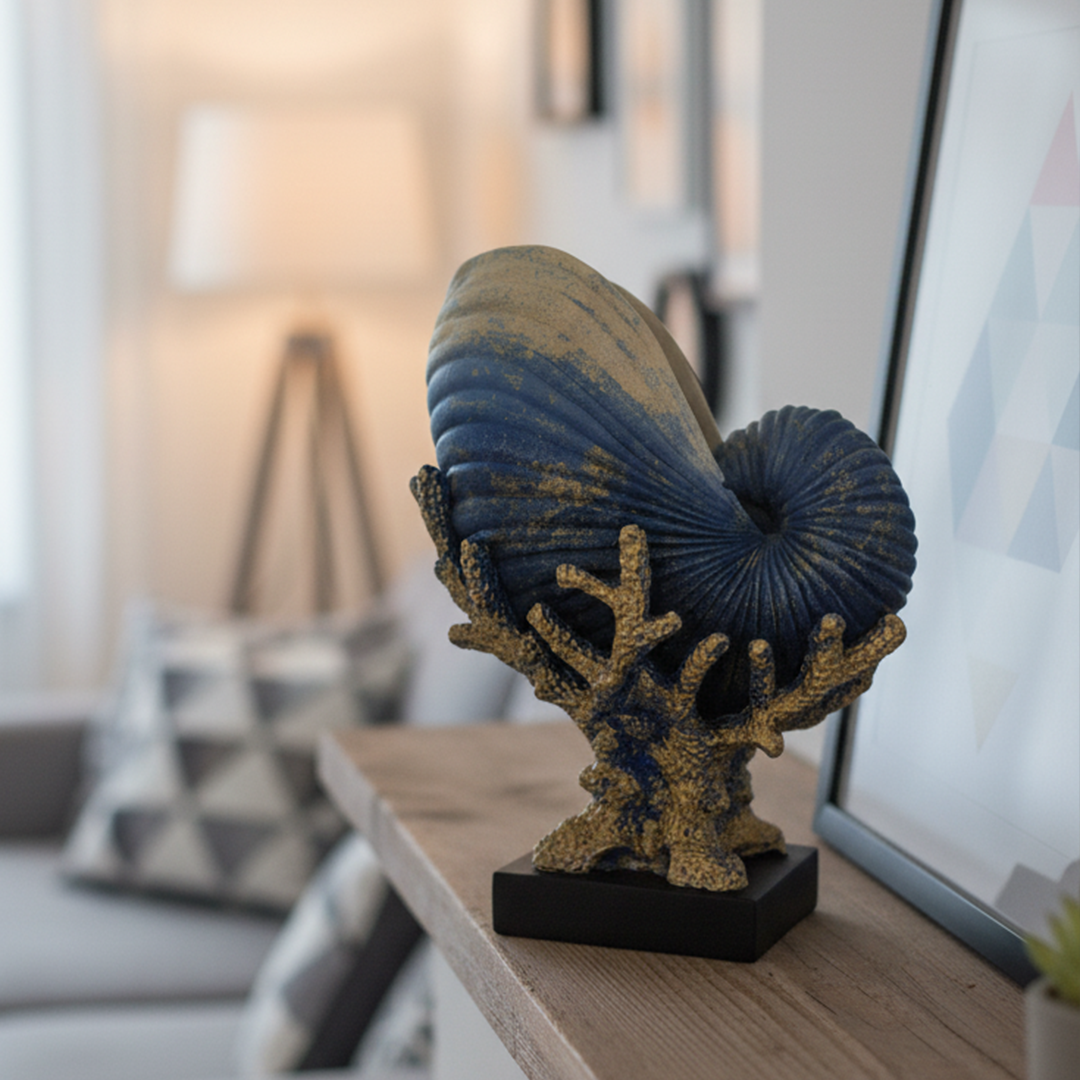 Dekoratif Mercanlı Deniz Kabuğu Vazo Biblo Red 27x21cm - 3