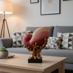 Dekoratif Mercanlı Deniz Kabuğu Vazo Biblo Red 27x21cm - 5