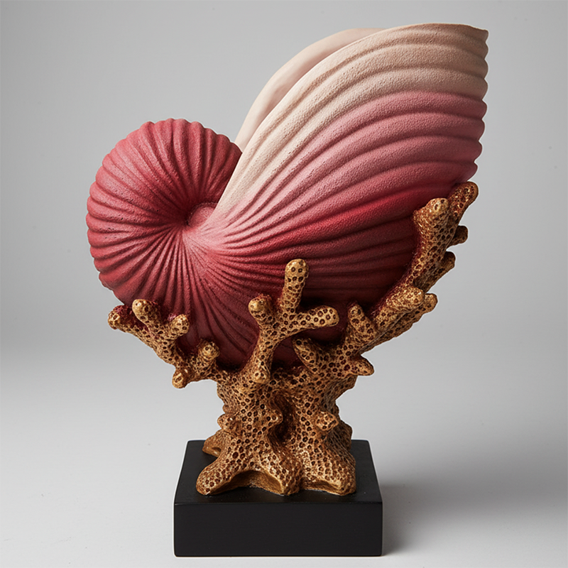 Dekoratif Mercanlı Deniz Kabuğu Vazo Biblo Red 27x21cm - 6