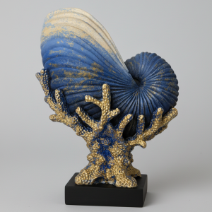 Dekoratif Mercanlı Deniz Kabuğu Vazo Biblo Blue 27x21cm - 2