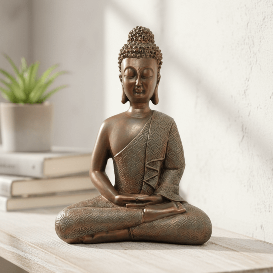 Dekoratif Oturan Buda Heykeli 35x27cm (Bronz)