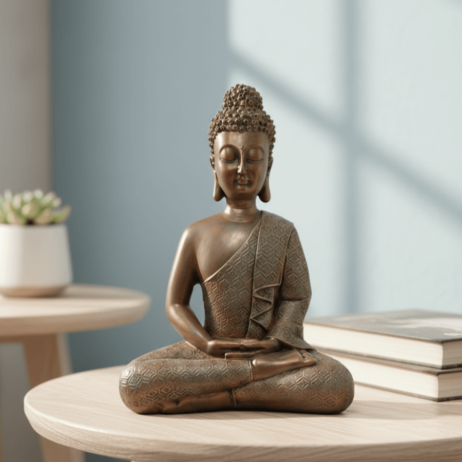 Dekoratif Oturan Buda Heykeli 35x27cm (Bronz) - 2